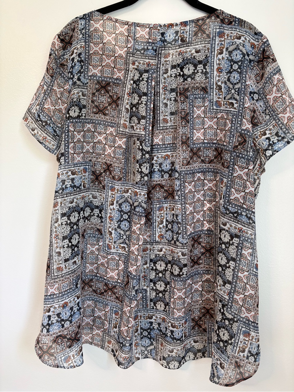 J. Jill Floral Mosaic Sheer Short-Sleeve Patchwork Print Shirt sz L - Picture 3 of 9